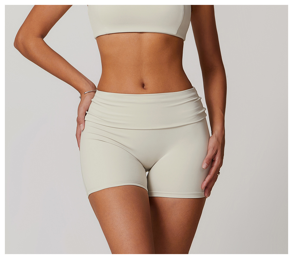 Soft Fabric Folded Waist Yoga Shorts 8791