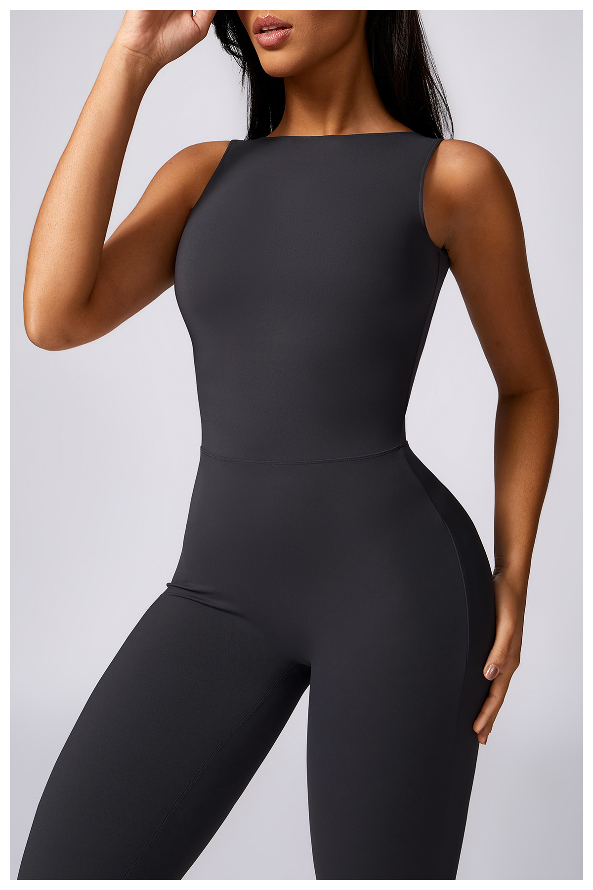 Soft Fabric Backless Scrunch Flare Jumpsuits 8668