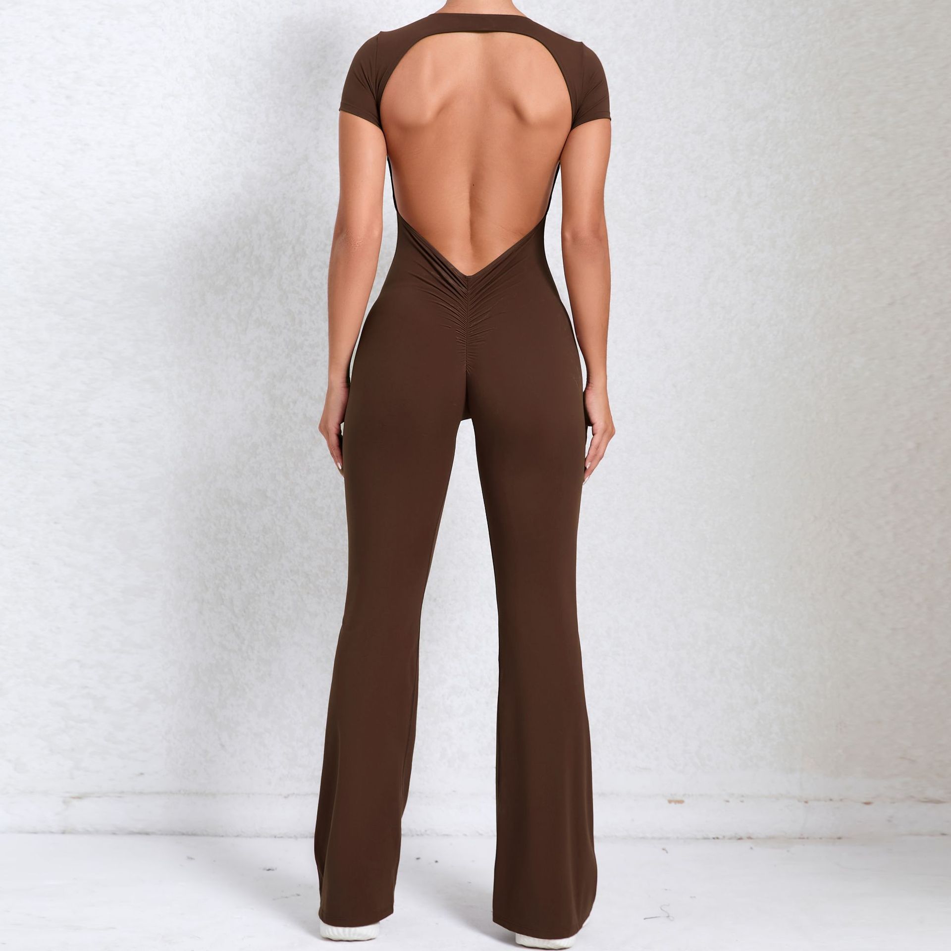 Backless Short-sleeved Nude Yoga Jumpsuit  QS60450