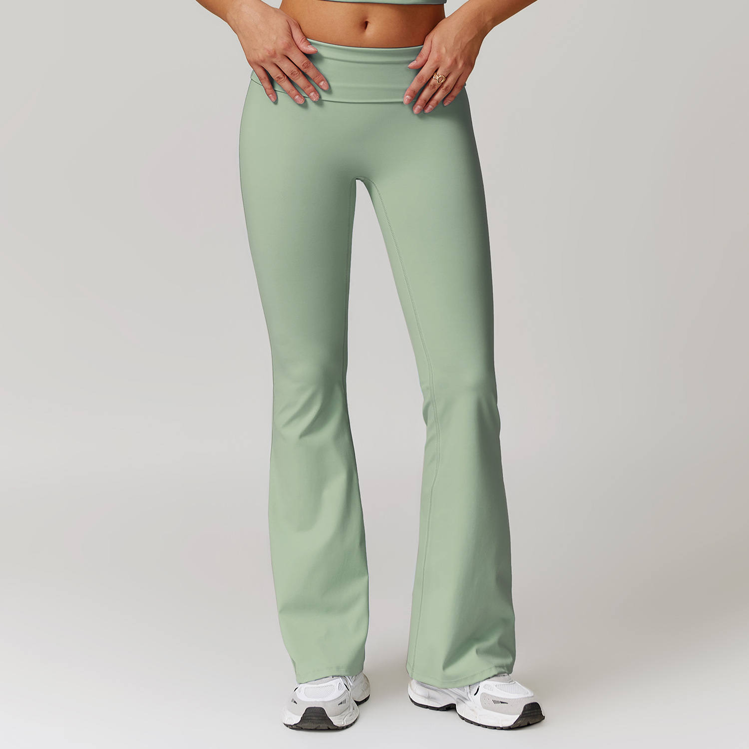 Soft Fabric Folded Waist Flare Yoga Leggings 8791