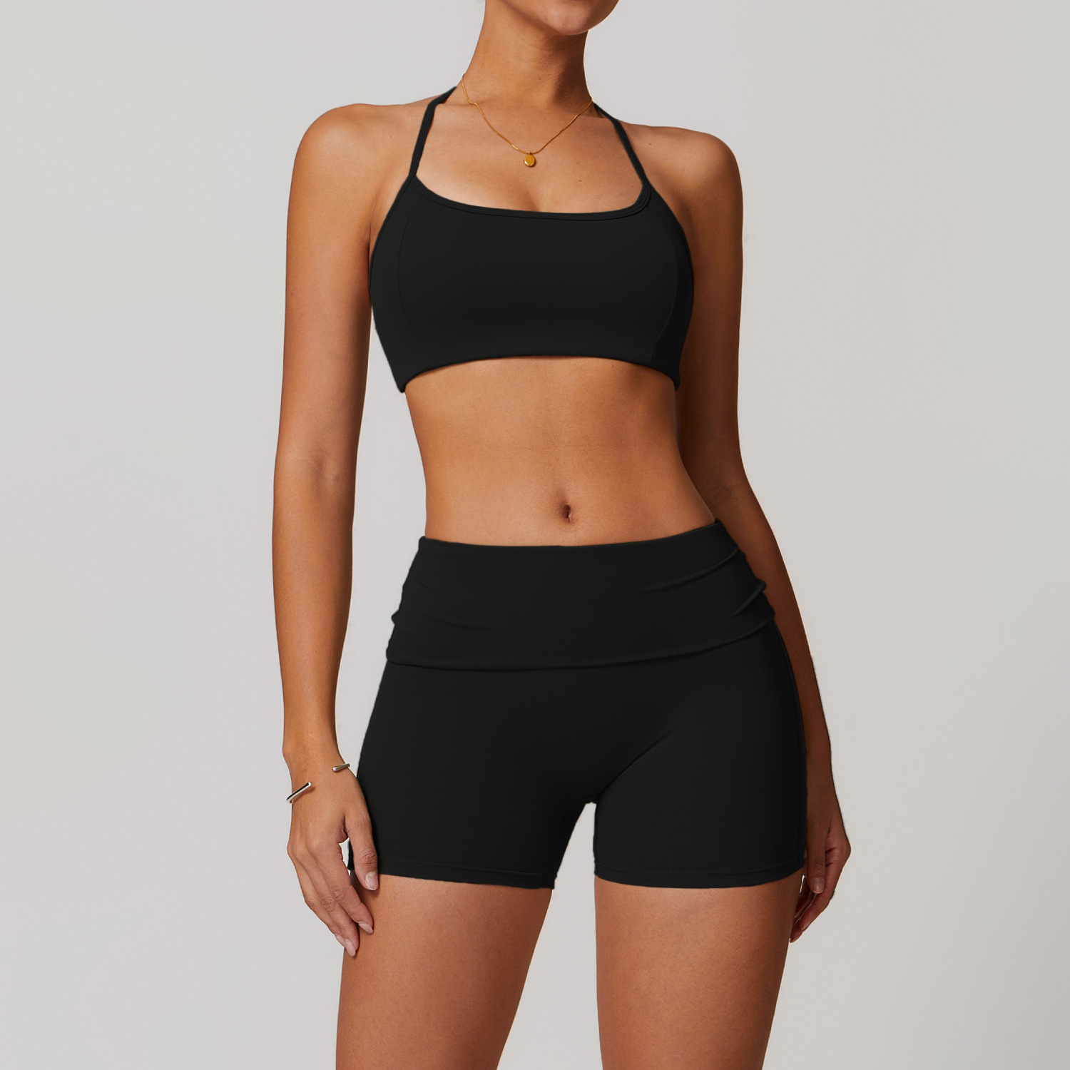Soft Fabirc Thin Strap Halter Yoga Short Sets 2 Options 8791