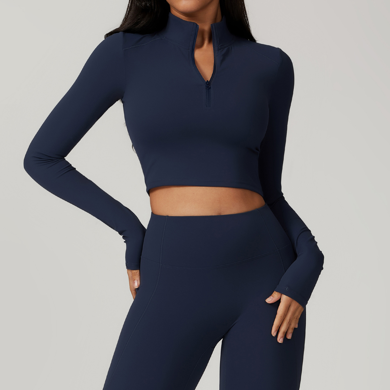 Soft Fabric Half Zip Yoga Top With Thumb Hole 8796