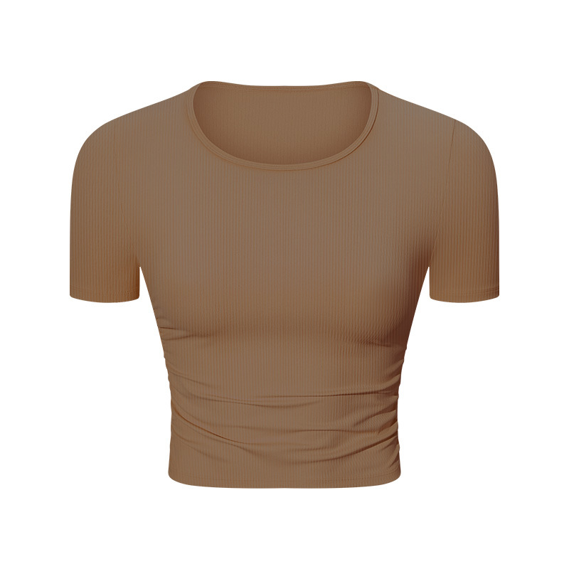 Ribbed Breathable Solid Color Yoga T-shirts DS374