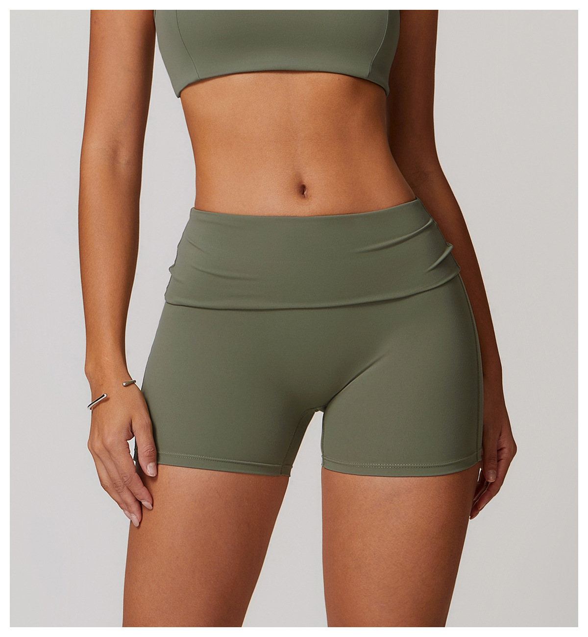 Soft Fabric Folded Waist Yoga Shorts 8791
