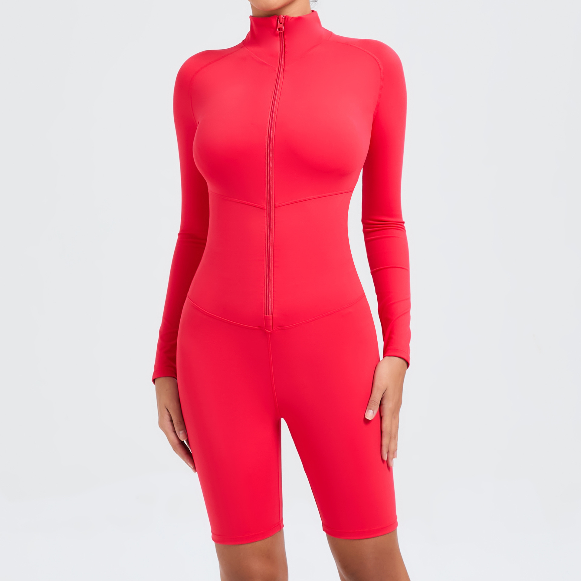Belly Control Zipper Long Sleeve Fitness Sports Jumpsuit  QS51002