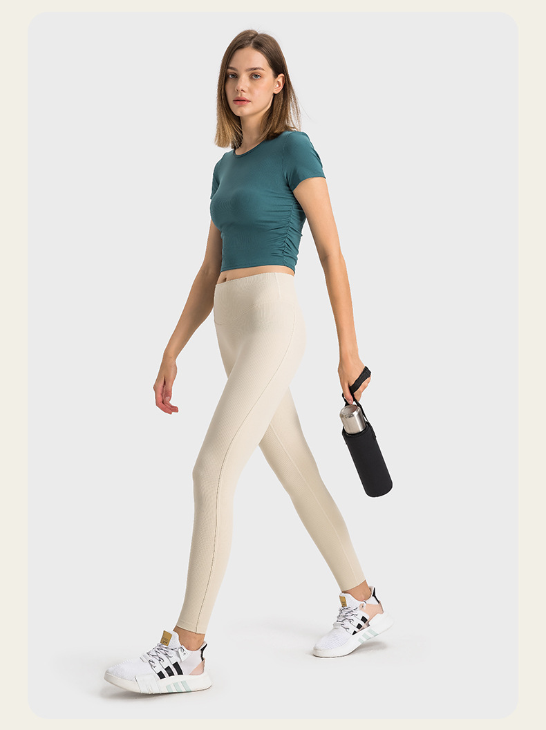 Ribbed Breathable Solid Color Yoga T-shirts DS374