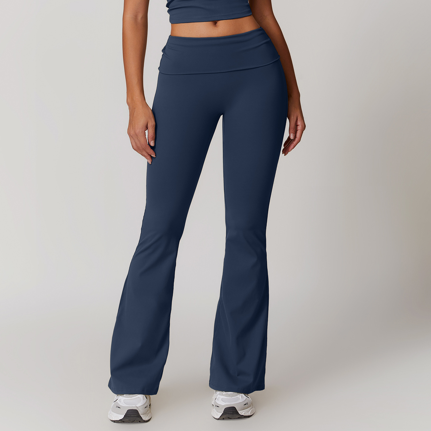 Soft Fabric Folded Waist Flare Yoga Leggings 8791