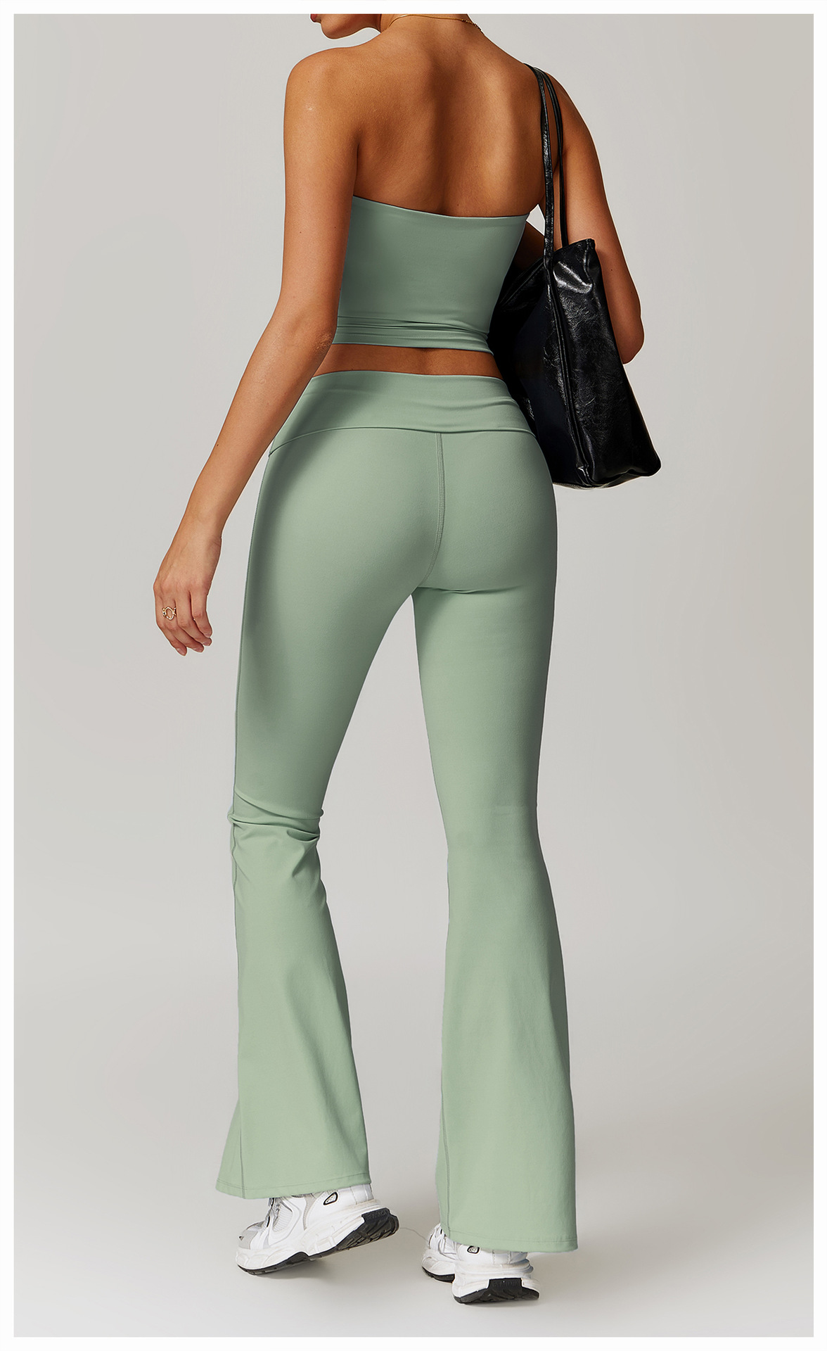 Soft Fabric Folded Waist Flare Yoga Leggings 8791