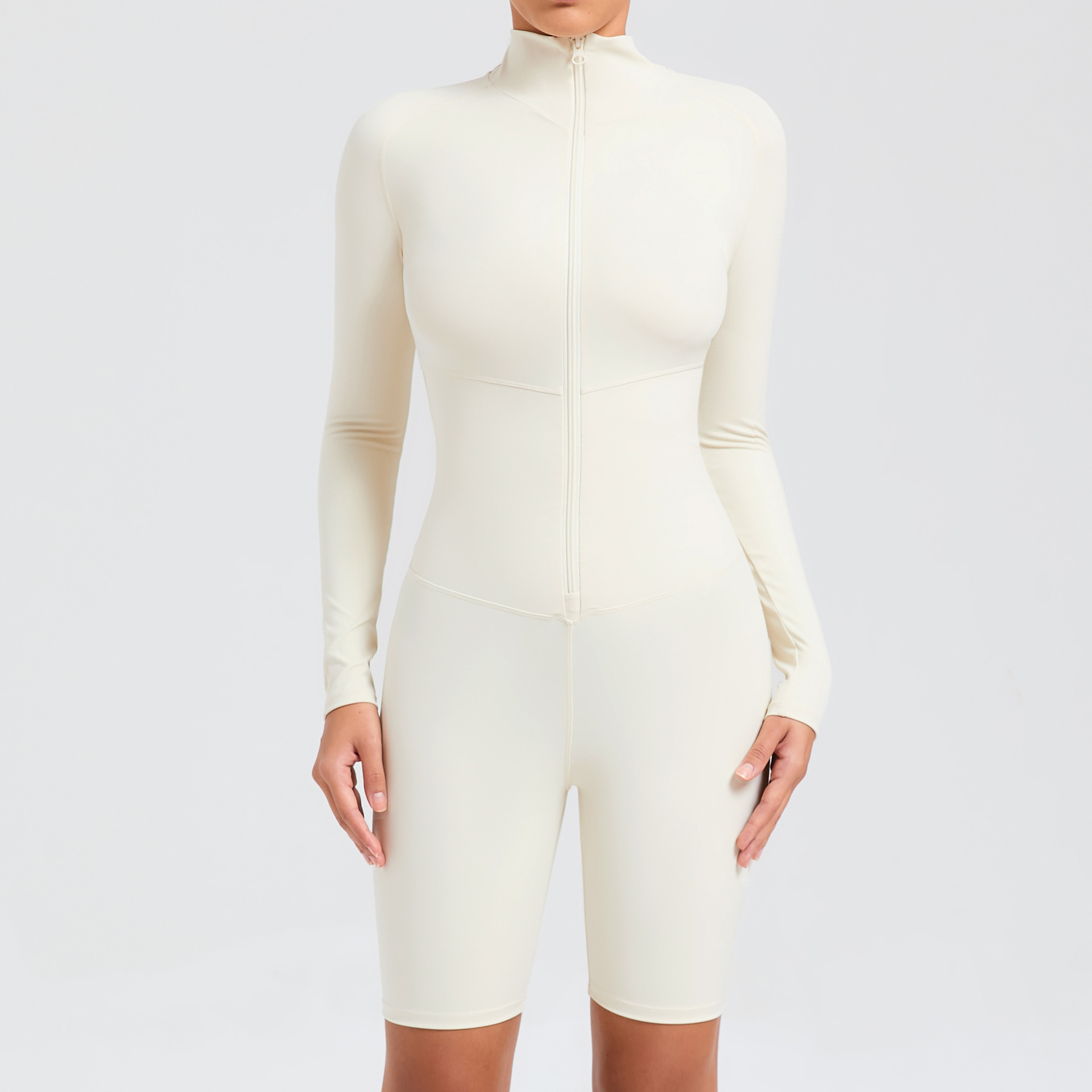Belly Control Zipper Long Sleeve Fitness Sports Jumpsuit  QS51002