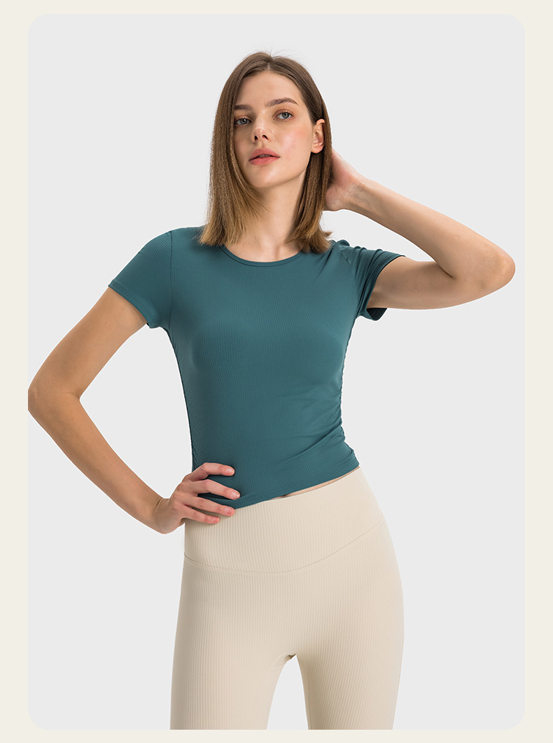 Ribbed Breathable Solid Color Yoga T-shirts DS374