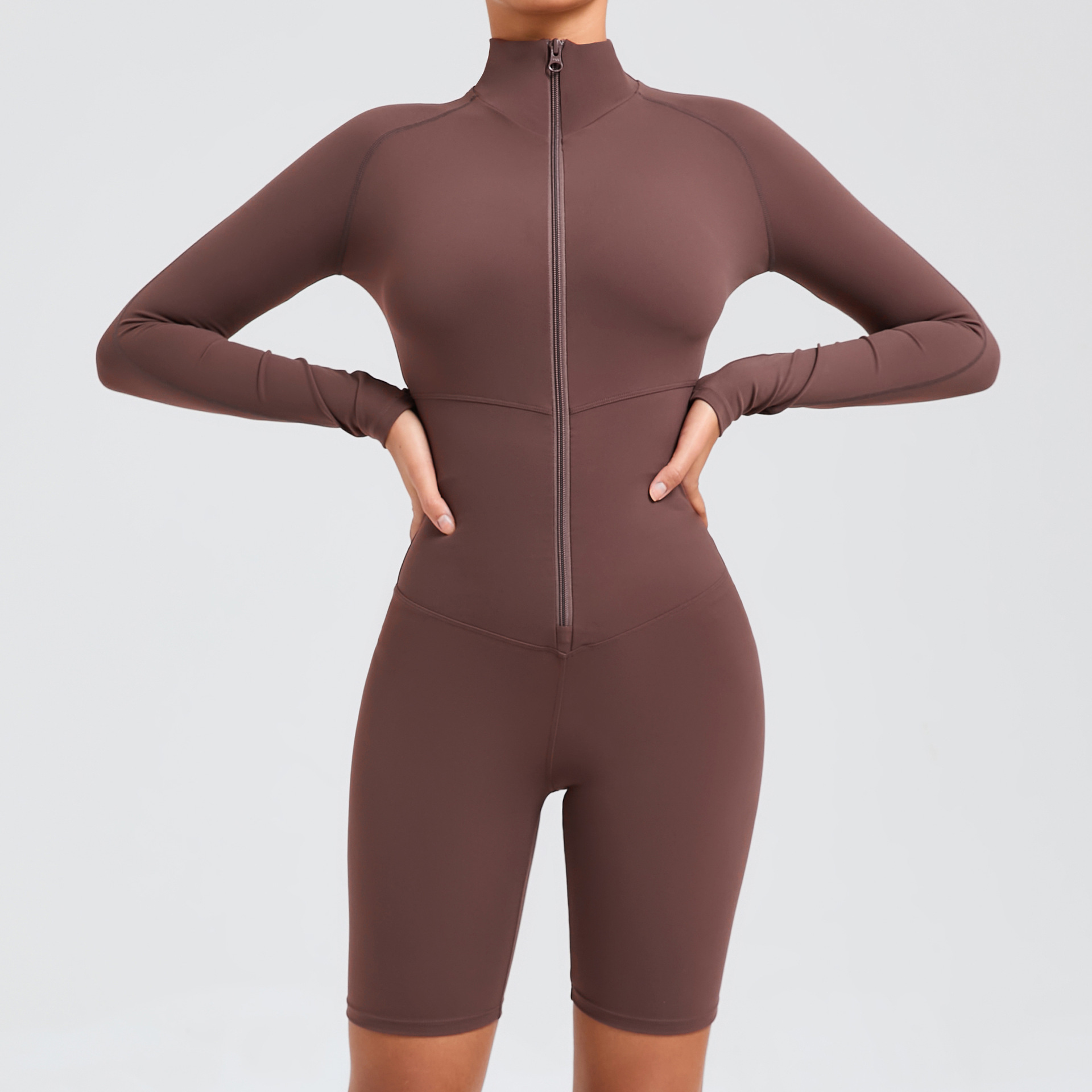 Belly Control Zipper Long Sleeve Fitness Sports Jumpsuit  QS51002