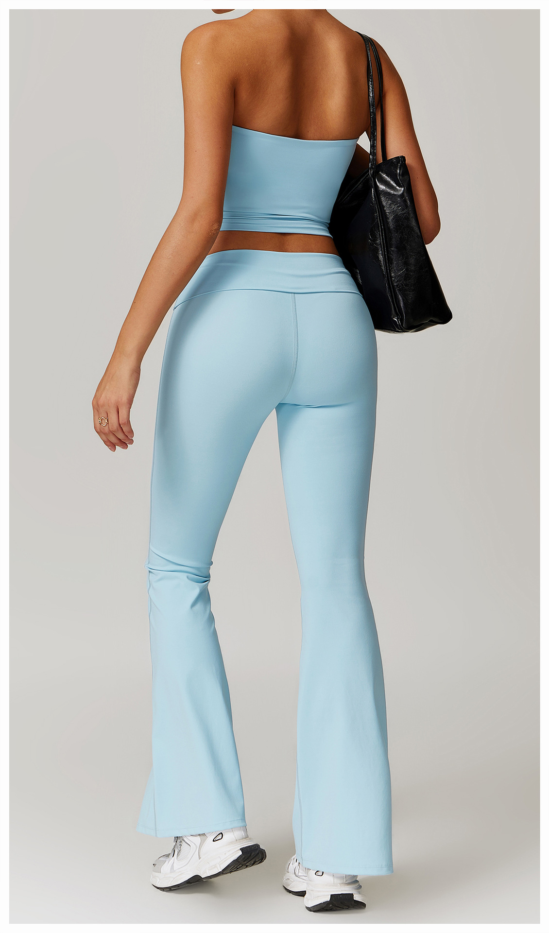Soft Fabric Folded Waist Flare Yoga Leggings 8791