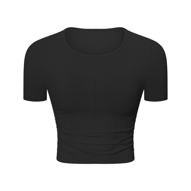 Ribbed Breathable Solid Color Yoga T-shirts DS374