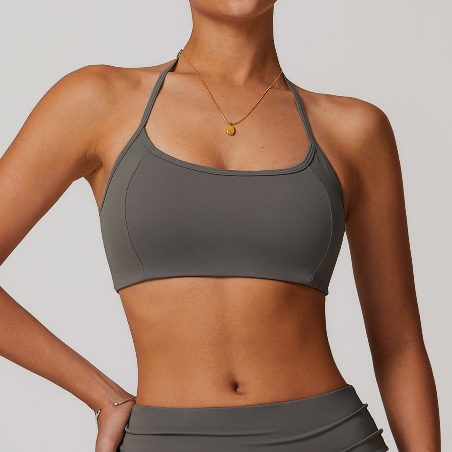 Soft Fabric Thin Strap Halter Yoga Bra 8791