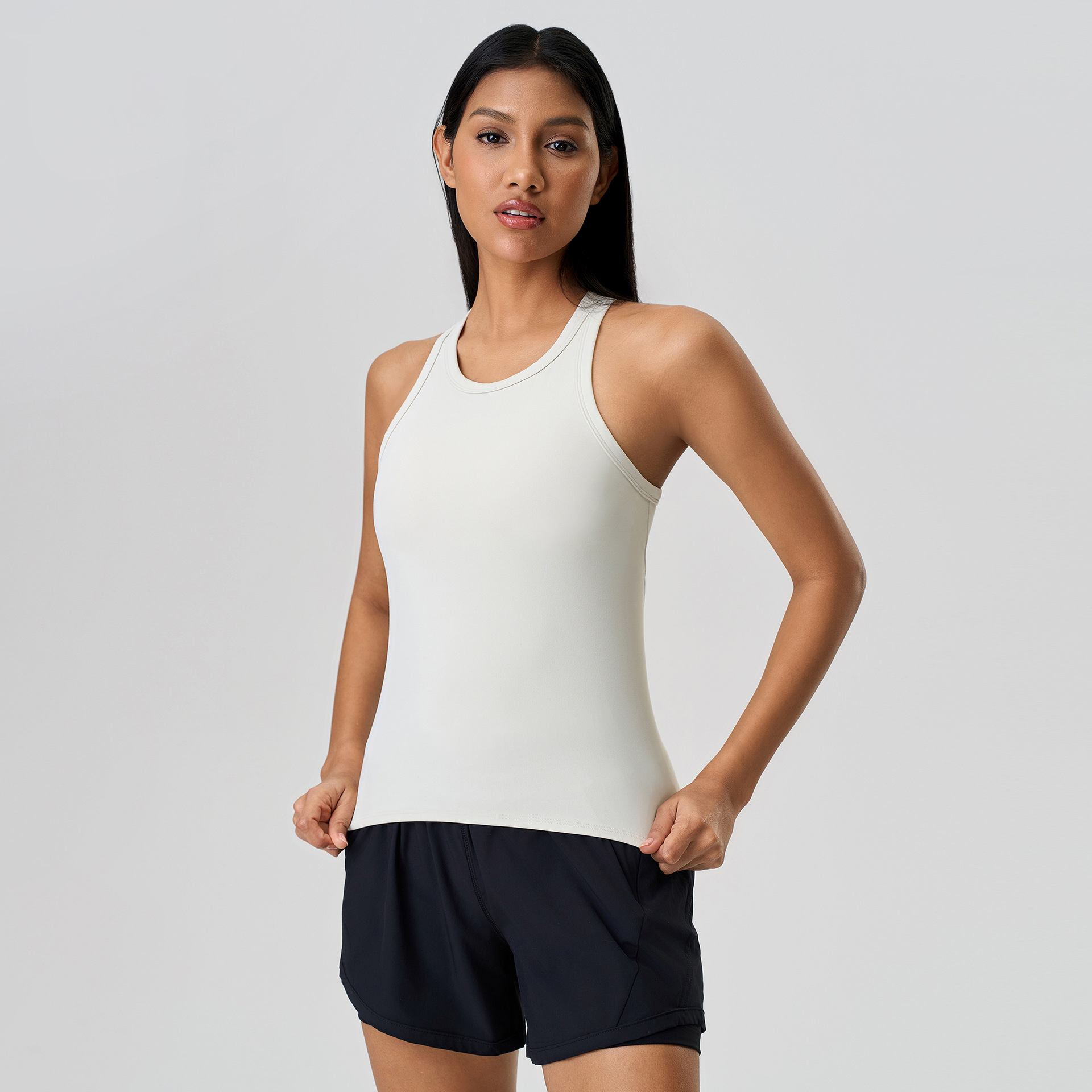 Nude U-neck Solid Color Yoga Tank Top D25057