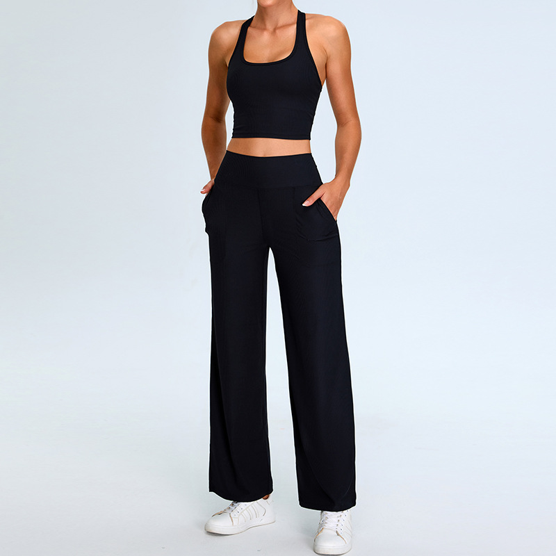 I-shaped Backless Threaded Casual Straight Yoga Suit SYFTM0208Y