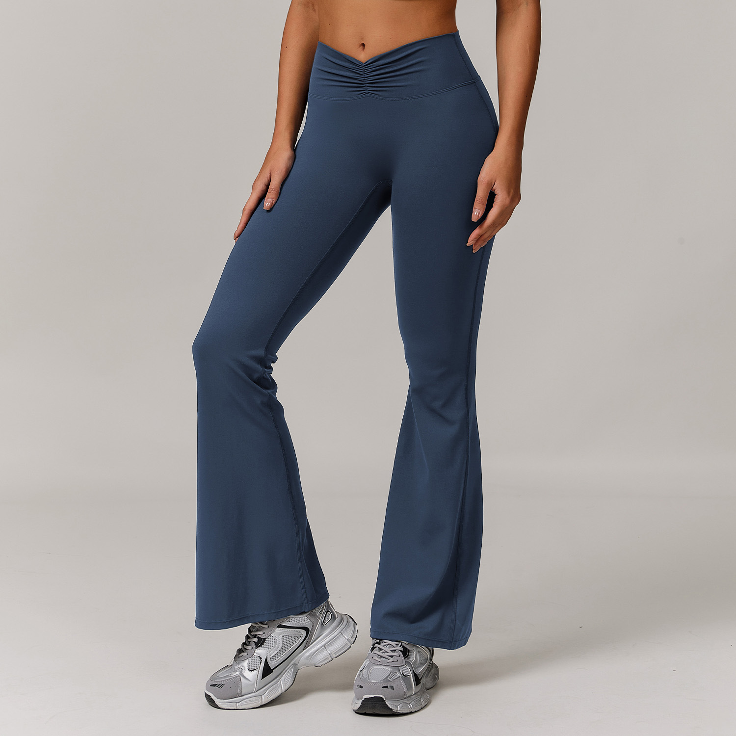 Soft Fabric Twist Pleats Flare Yoga Leggings 9141