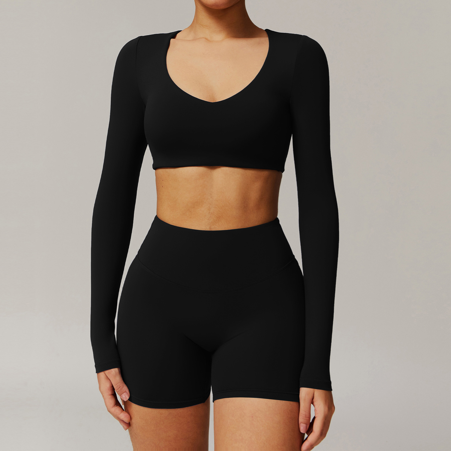 Soft Fabric Classic Long Sleeves Yoga Crop Yoga Top 9172