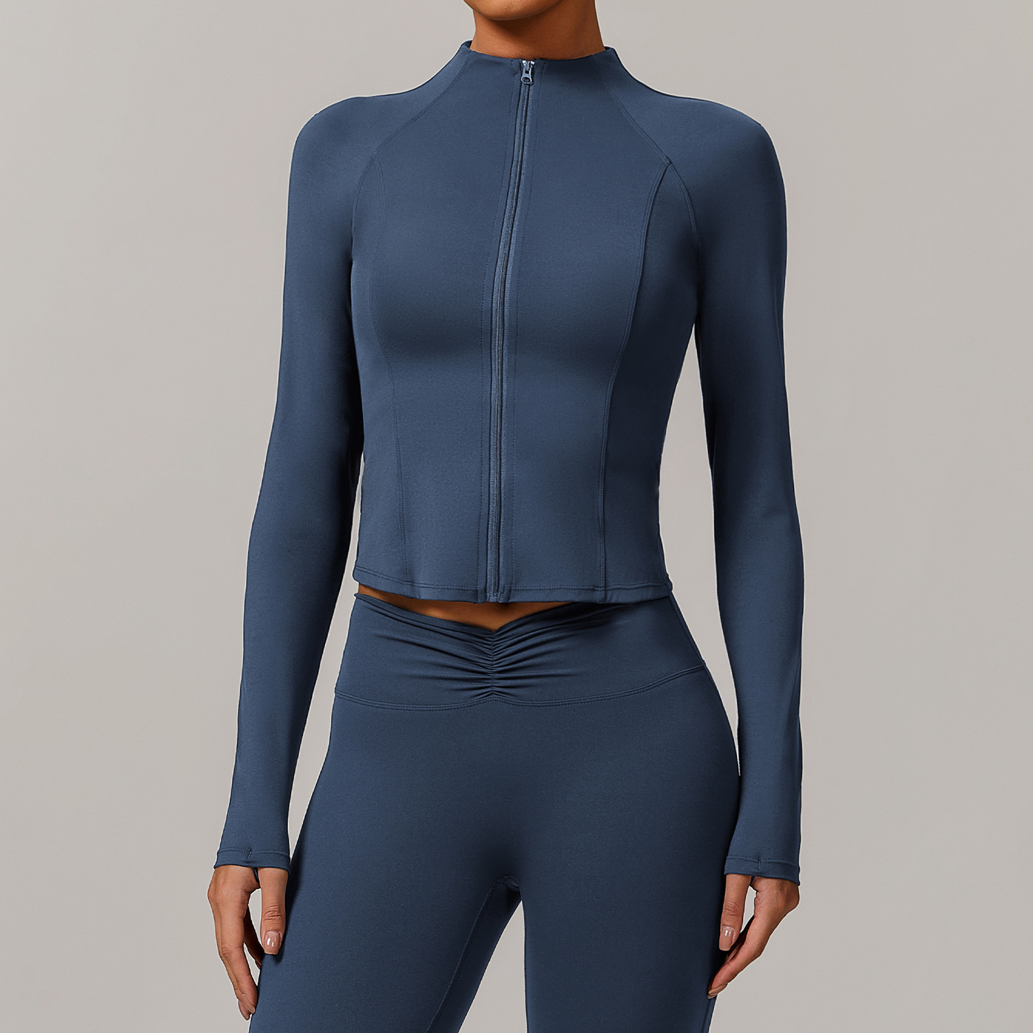 Soft Fabric Long Sleeves Stand Collar Yoga Top 9141