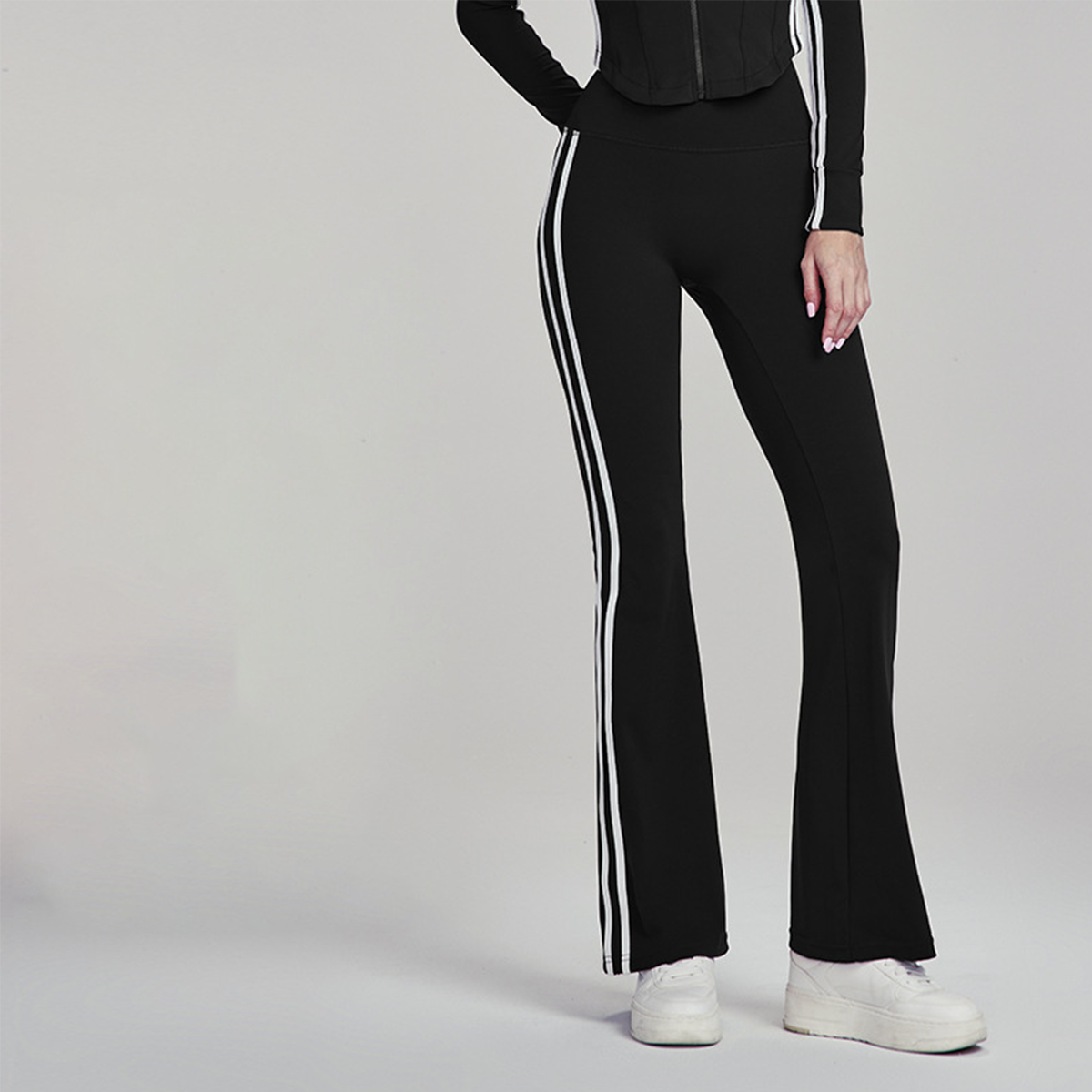 High-Waisted Tummy-Control Yoga Flared Pants with Side Stripes  DWPS124105