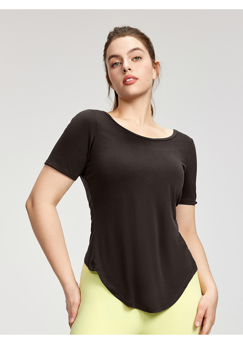 Back Twist-Knot Backless Plus-Size Yoga Short-Sleeve Top DWA215439
