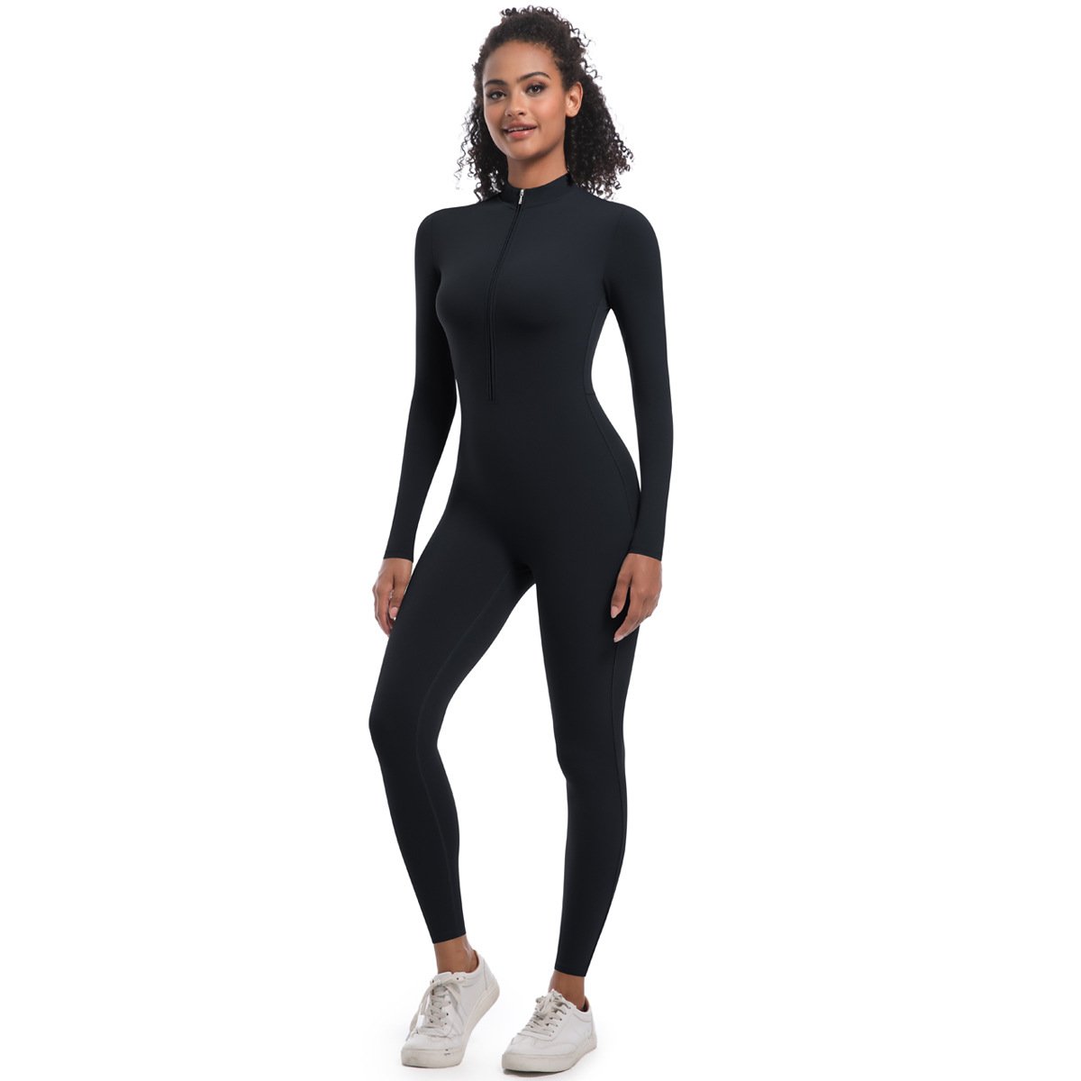Zippered Naked-feeling Long-sleeve One-piece Yoga Suit 6685
