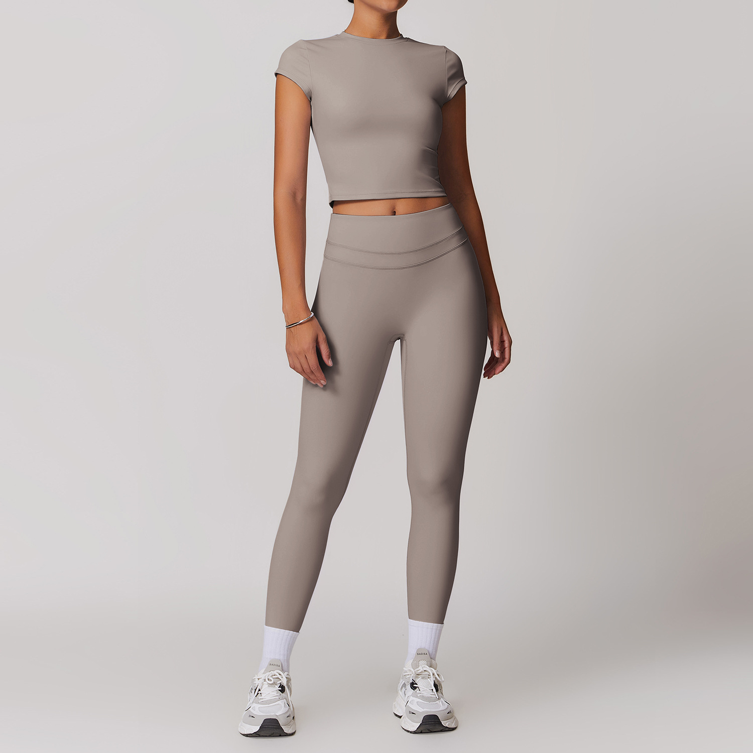 Backless Yoga Suit Women's Compression Sports T-shirt and Leggings Set for Gym 8863