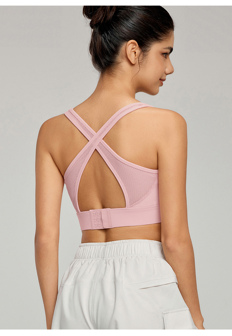  Cross-Back Mesh Breathable Fixed Cup Yoga Bra DWB115060