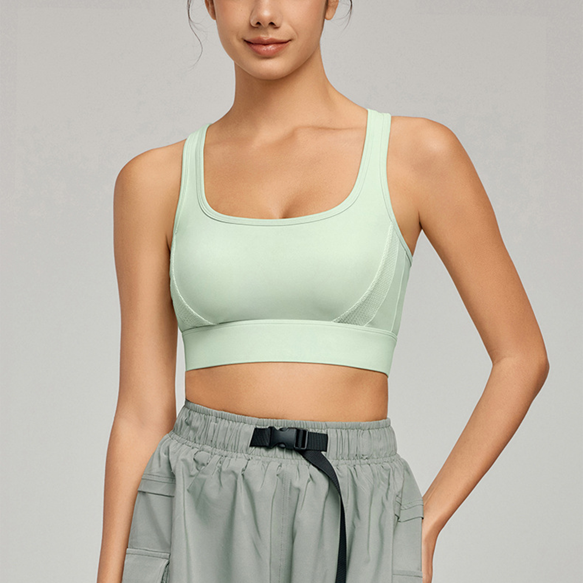  Cross-Back Mesh Breathable Fixed Cup Yoga Bra DWB115060