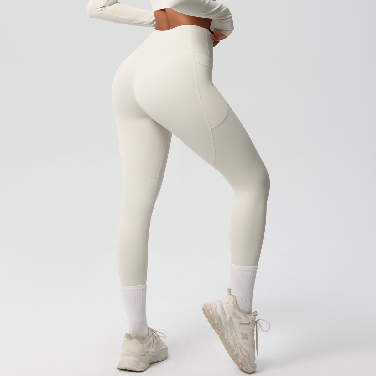 High-waisted Hip-lifting Quick-drying Long Pants with Pockets 7108