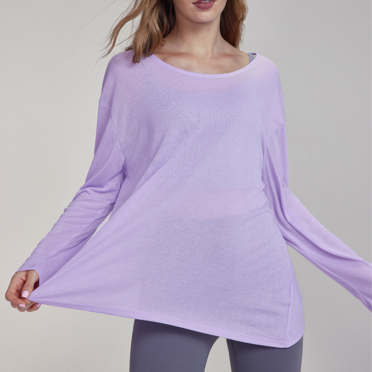 Back Twist Knot V-Back Loose Long-Sleeved Blouse DWTS124096