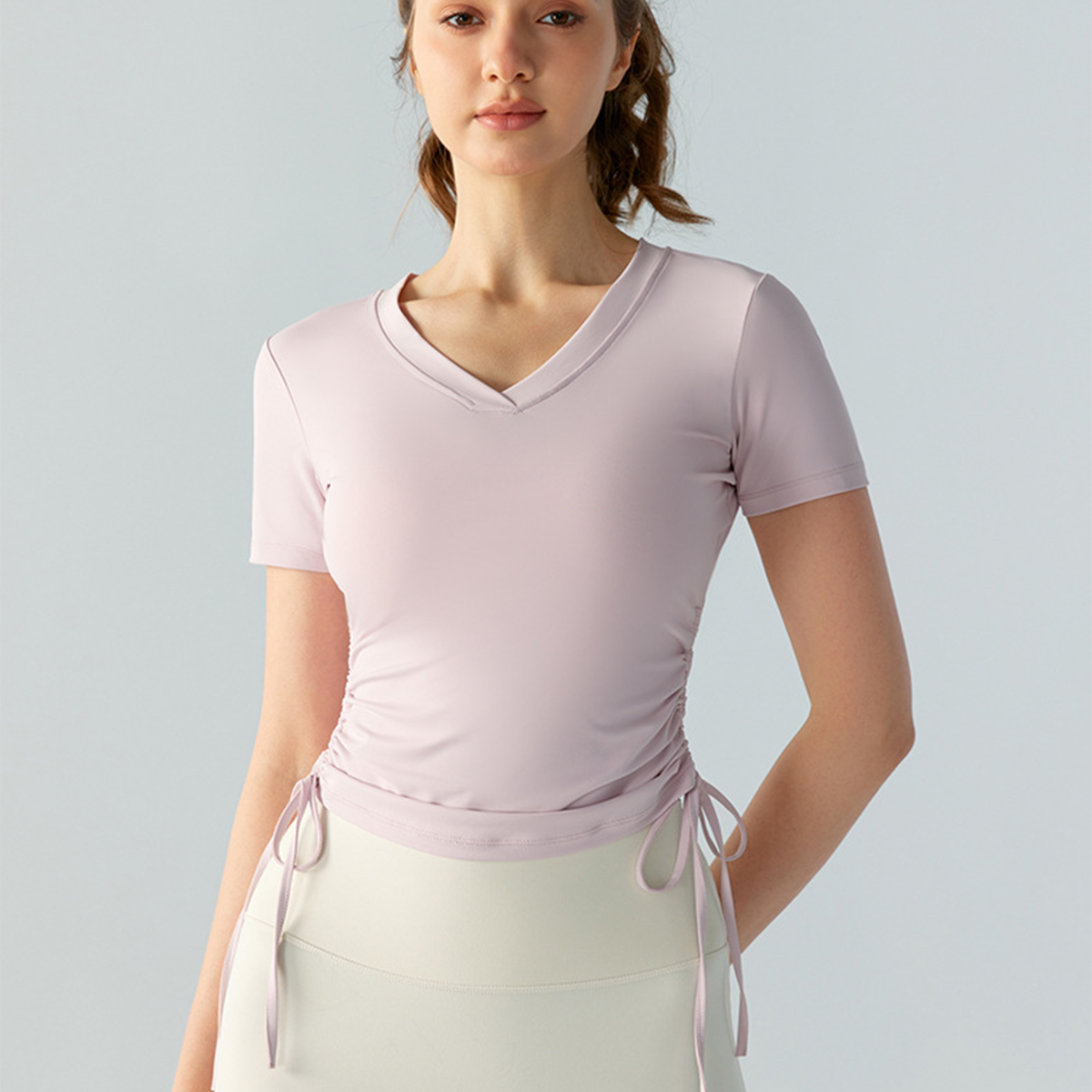 Ruched Waist Slim-Fit Yoga Short-Sleeve Top DST802