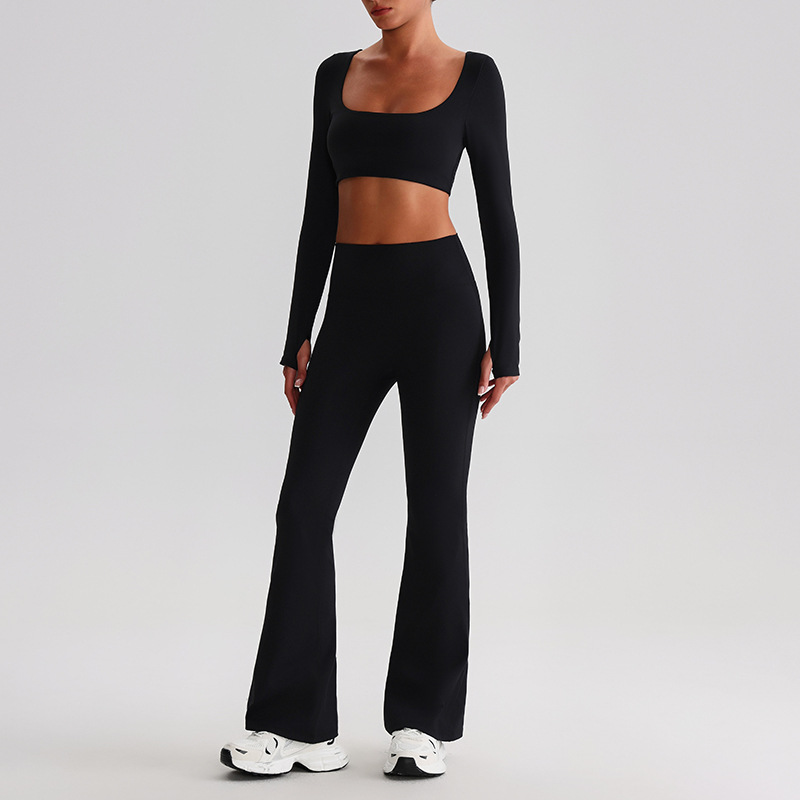 Pleated Micro - Flare Leggings And Long Sleeves Set SKL-LQ0826