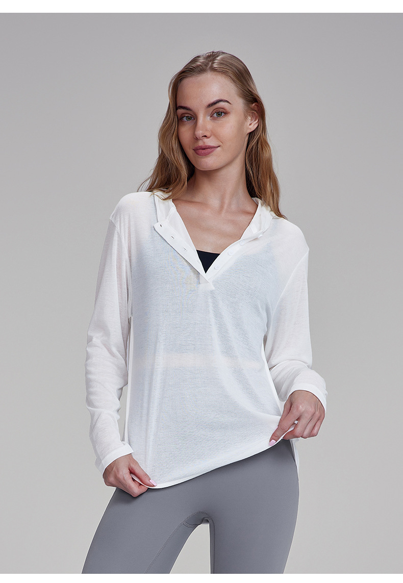 Long-Sleeved Loose Breathable Hooded Sports Yoga Top DWTS124094
