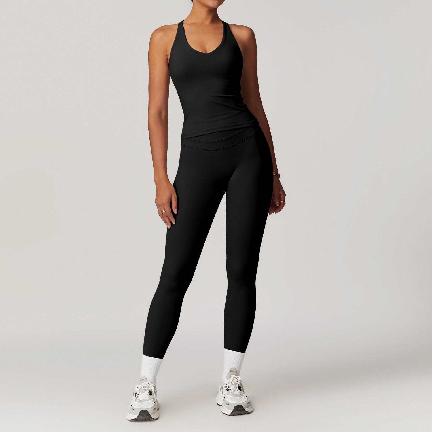 Backless Yoga Suit Women's Compression Sports Vest and Leggings Set for Gym 8863