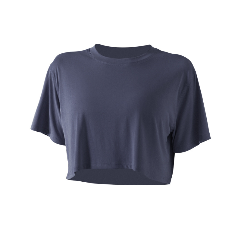Solid Color Loose Cropped Yoga Short Sleeve Top DS67