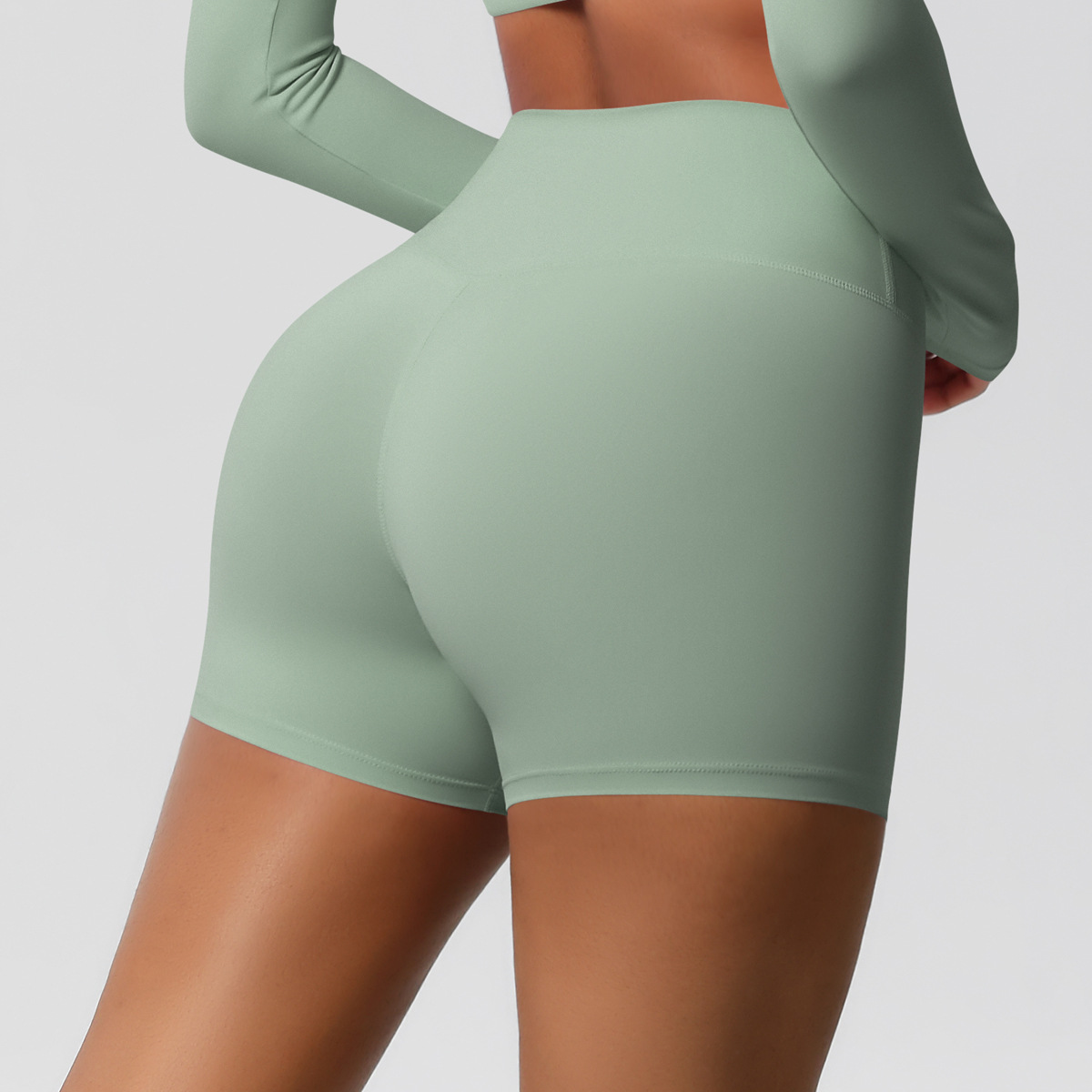 High-waisted Abdominal-control Naked-feeling Yoga Shorts  7101