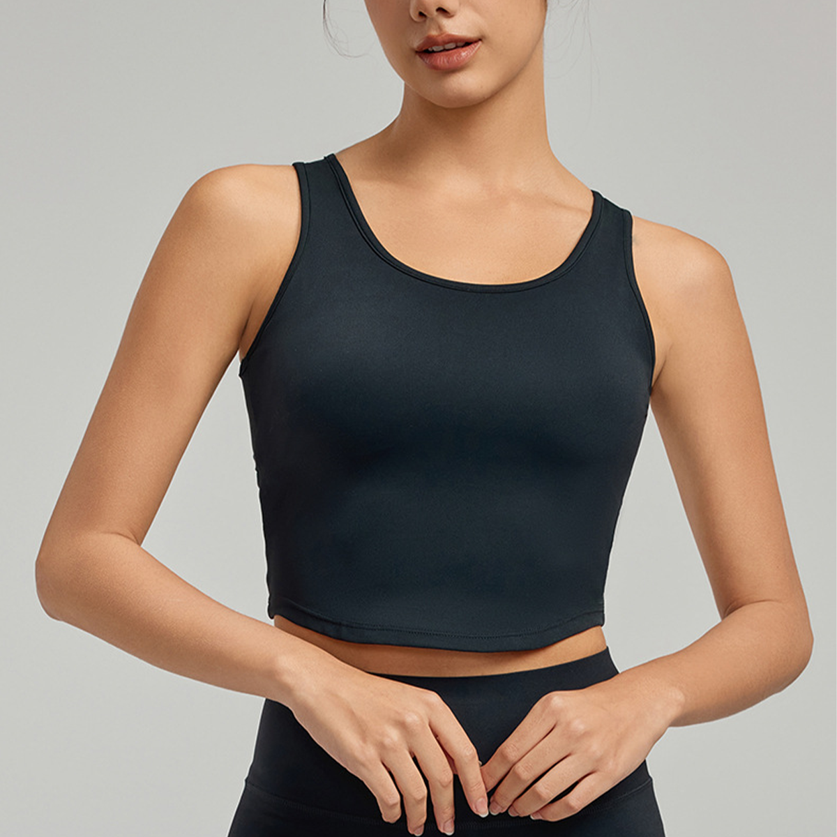  Double Twist Knots at Back Waist Built - in Bra Pads Yoga Vest DWB115042