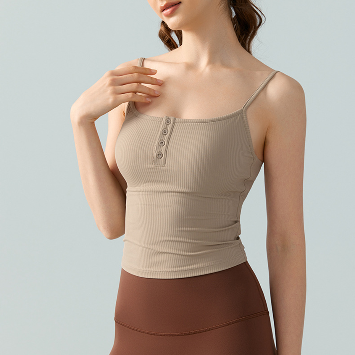 Square-Neck Built-in Bra Pads Thin-Strap Pilates Fitness Top DSB734 