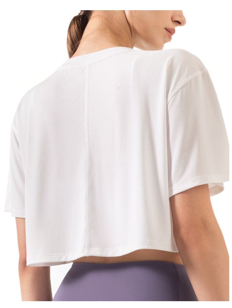 Solid Color Loose Cropped Yoga Short Sleeve Top DS67