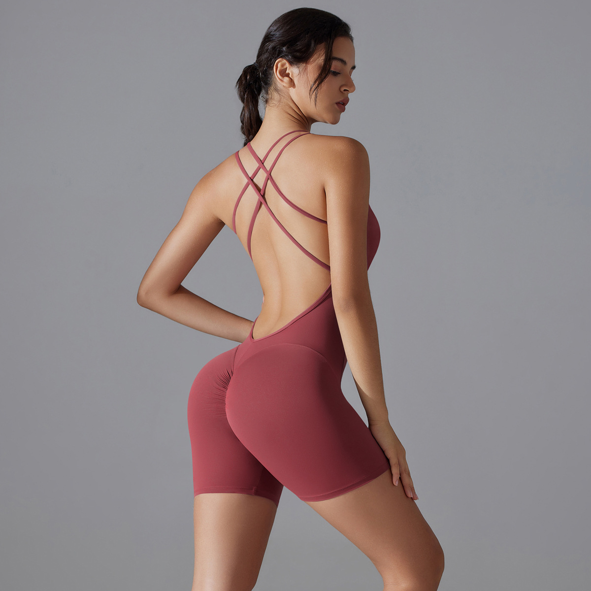 Spaghetti-strap Romper Short One-piece Yoga Suit  7066