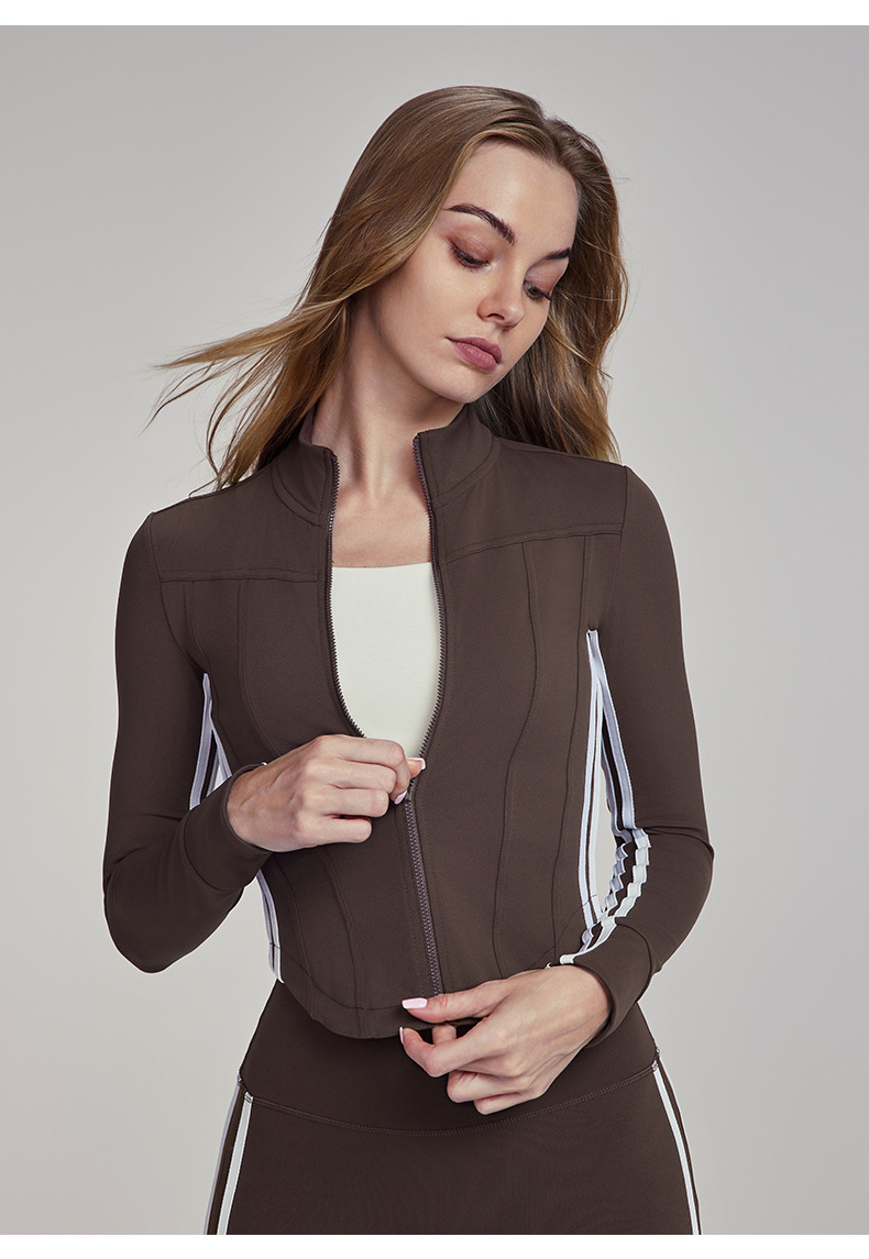 Slim Fit Stand Collar Zip-Up Yoga Coat DWJS124106