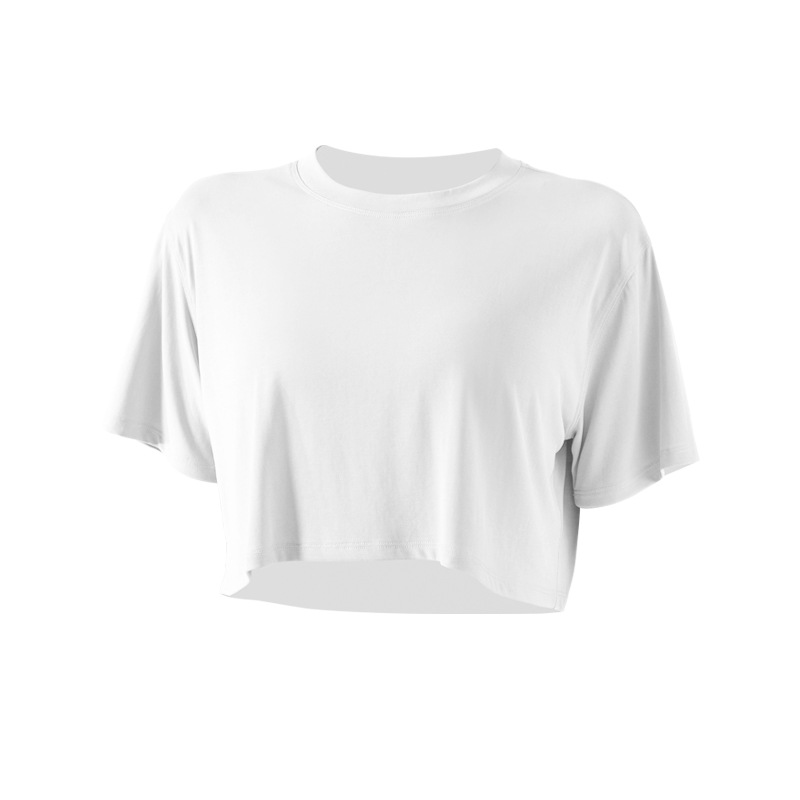 Solid Color Loose Cropped Yoga Short Sleeve Top DS67