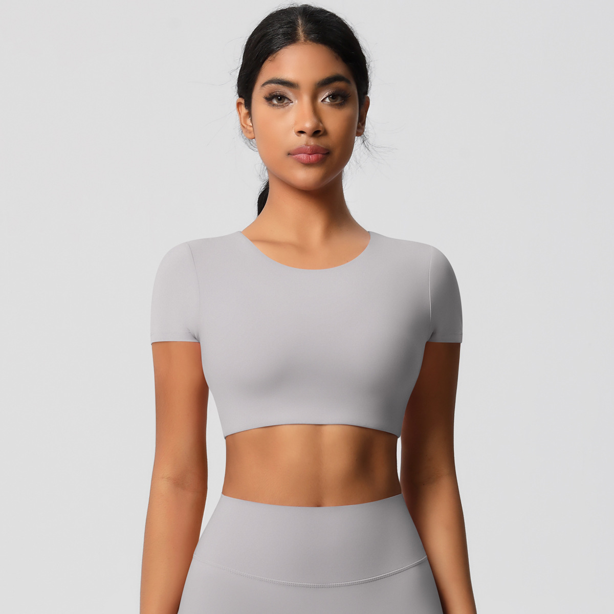 Fitted Yoga Short-sleeve Top with Chest Pads 7105