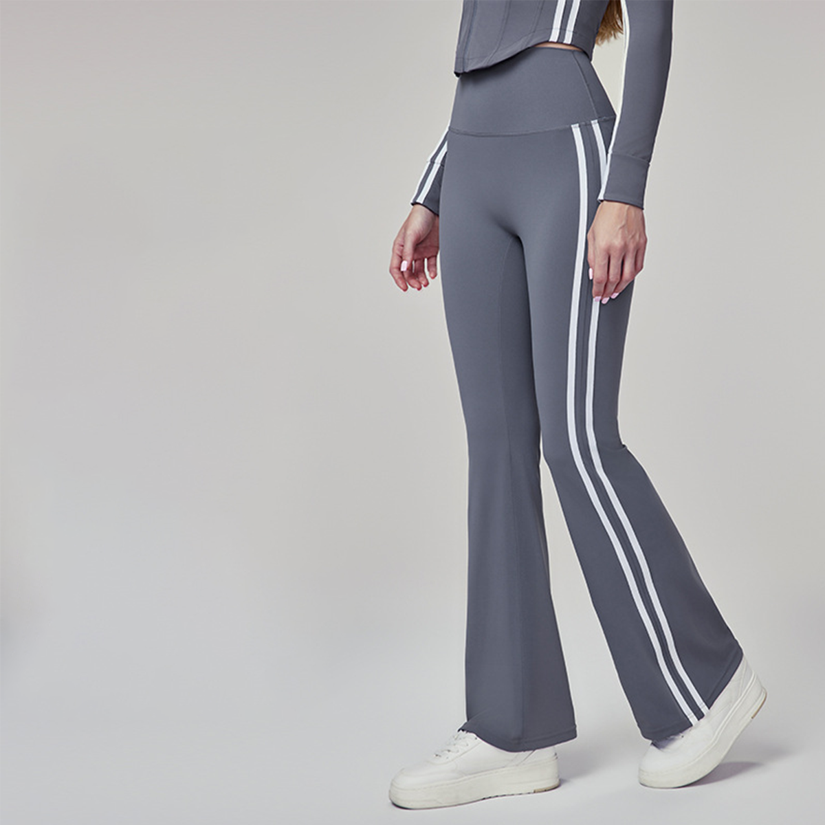 High-Waisted Tummy-Control Yoga Flared Pants with Side Stripes  DWPS124105