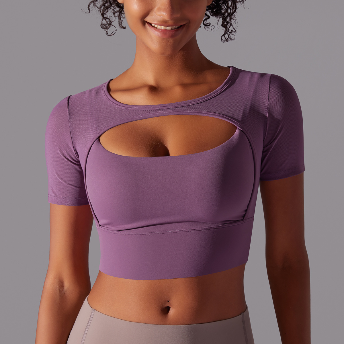 Hollow-out Short-sleeved Yoga Top 7040