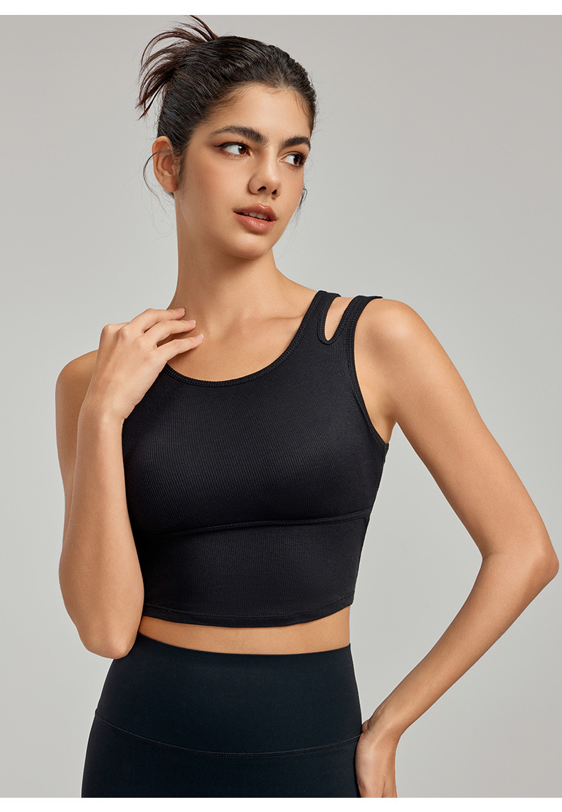 Cutout Shoulder Straps Built-in Bra Pads Yoga Top Vest DWB115024