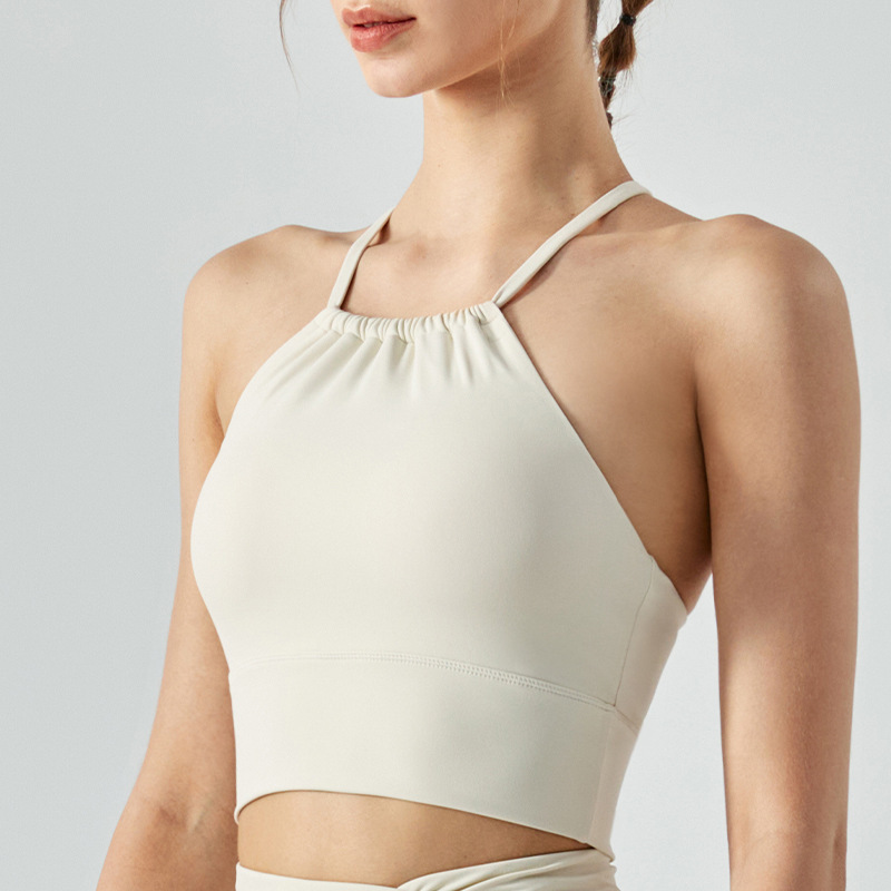 Ruffled Front Neckline Built-in Bra Pads Halter Neck Sports BraDSB292 