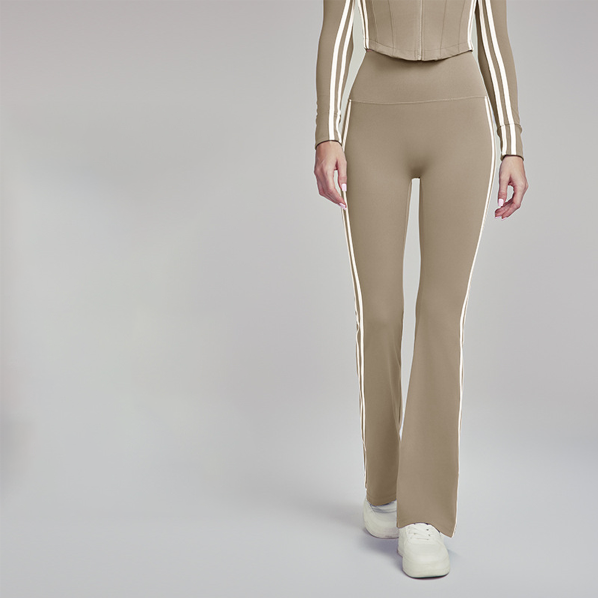High-Waisted Tummy-Control Yoga Flared Pants with Side Stripes  DWPS124105