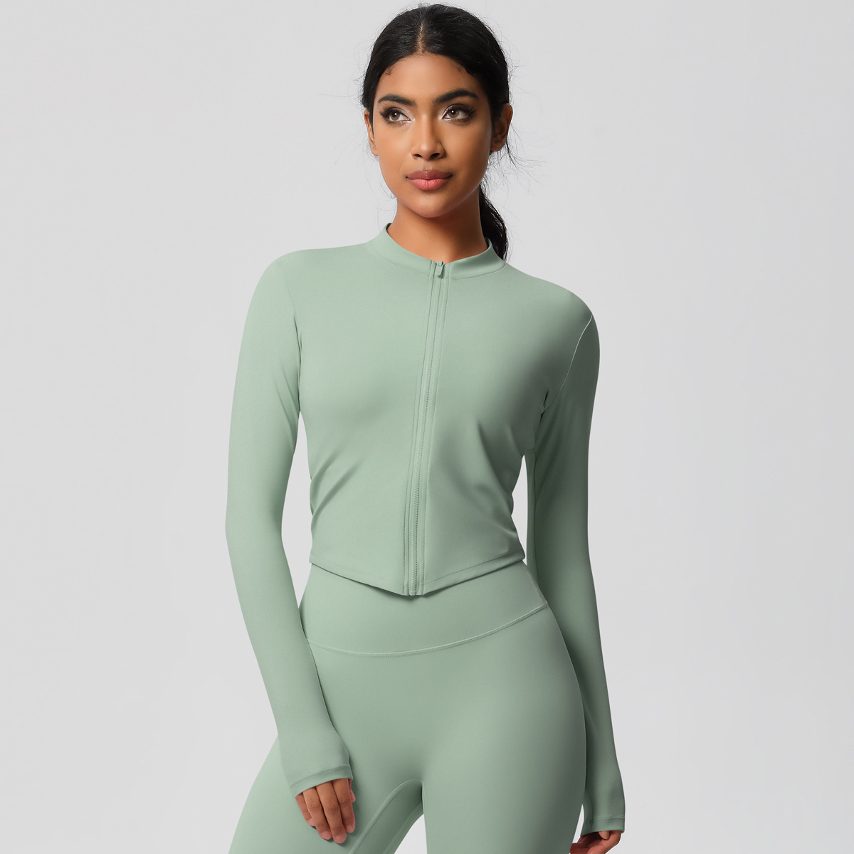 Tight-fitting Zip-up Coat Quick-drying Breathable Yoga Wear Top 7106